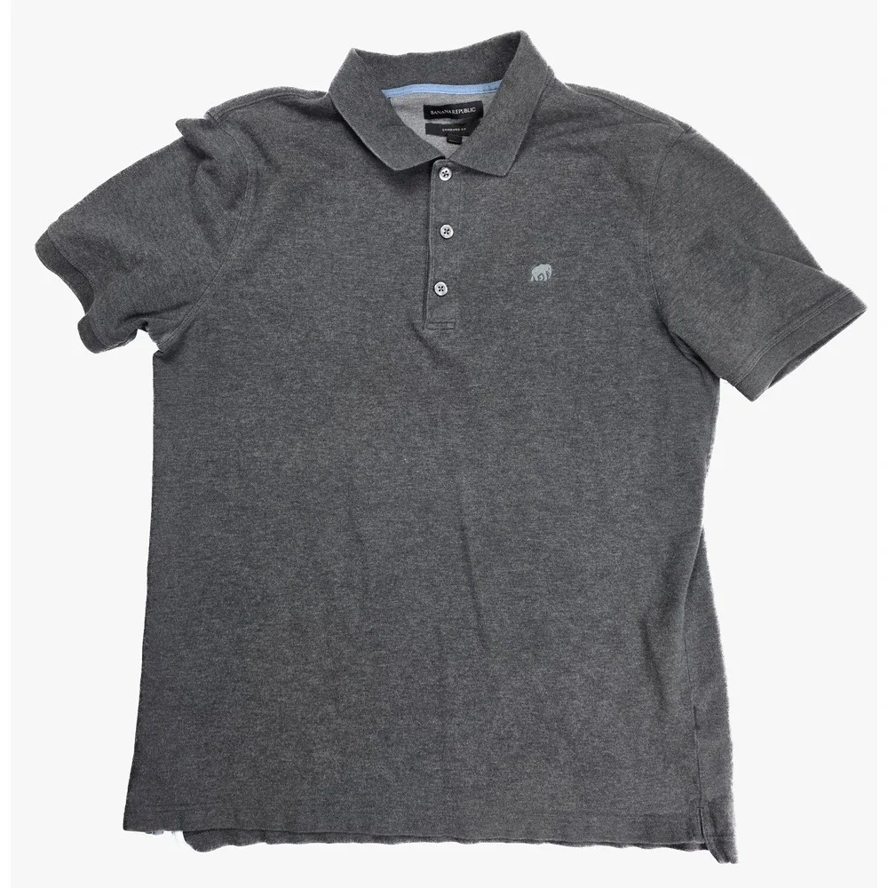 Banana Republic Standard Fit Gray 1/4 Button Short Sleeve Polo Men's‎ Size Large